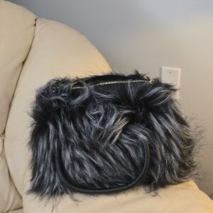 Stylish Black Gray Faux Fur Handbag